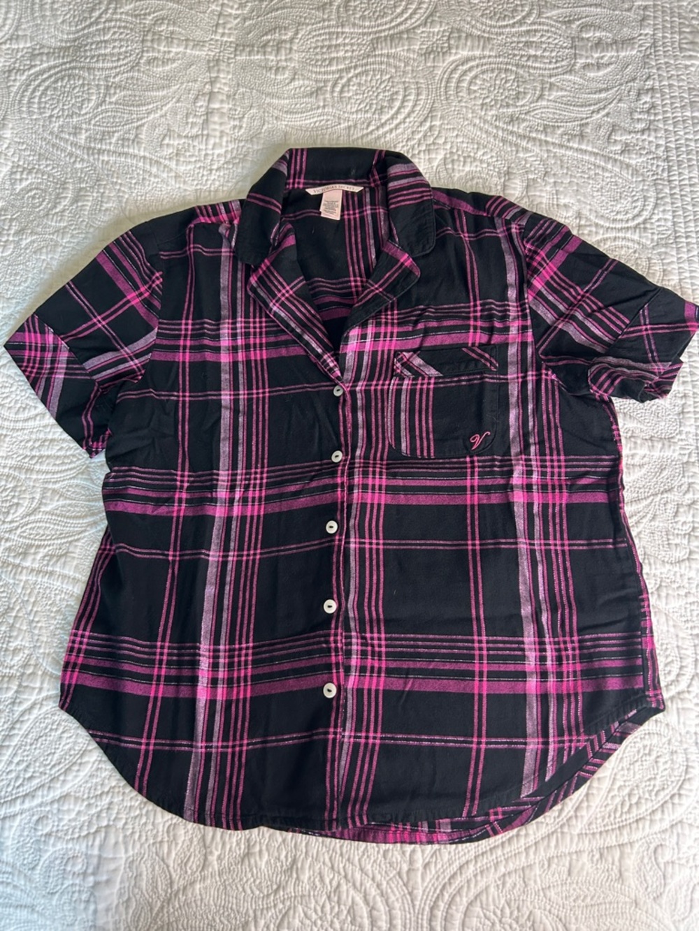 🖤💜🩷Victoria's Secret Black and Hot Pink Plaid sleepwear 🖤💜🩷